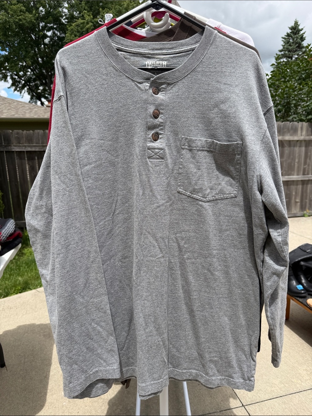 Duluth Trading Co Gray Long-Sleeve Henley with Pocket